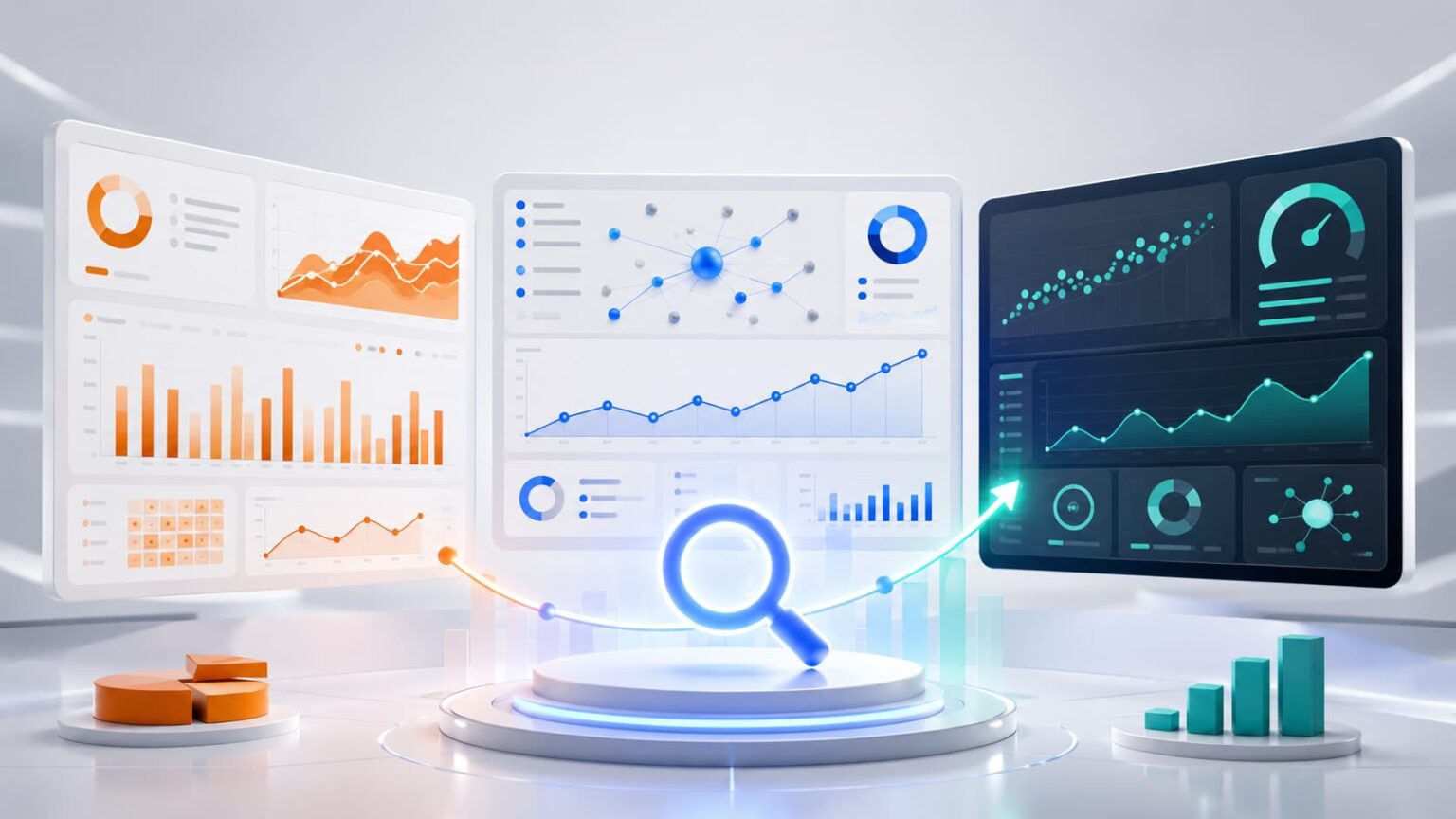 Comparison of three SEO analytics platforms featuring keyword research, backlink analysis, rank tracking, and site-audit dashboards